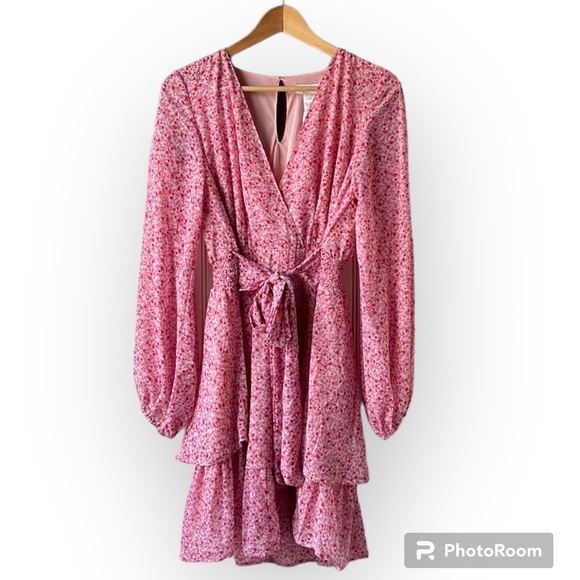 JAPNA Pink Floral Layered Flowy Dress Size Large - Picture 10 of 10